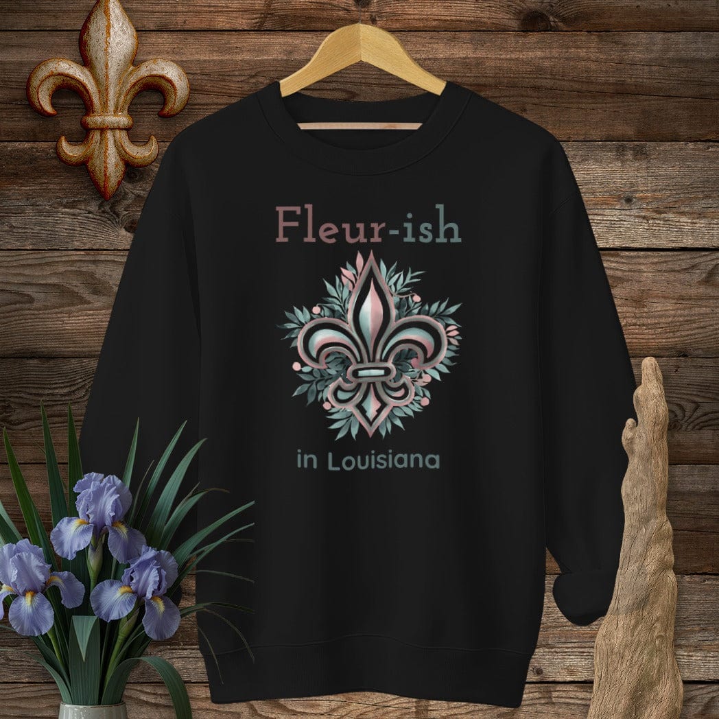 S / Black Louisiana Fleur-ish in Louisiana Sweatshirt by Laissez Faire Wear