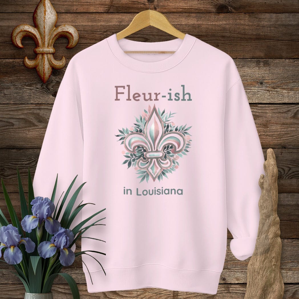 S / Light Pink Louisiana Fleur-ish in Louisiana Sweatshirt by Laissez Faire Wear