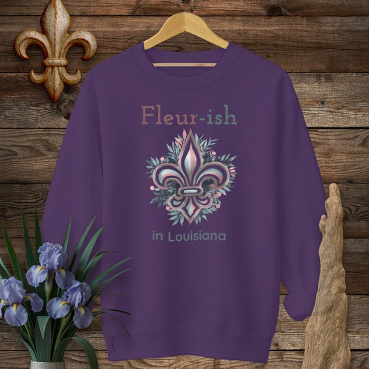 S / Purple Louisiana Fleur-ish in Louisiana Sweatshirt by Laissez Faire Wear