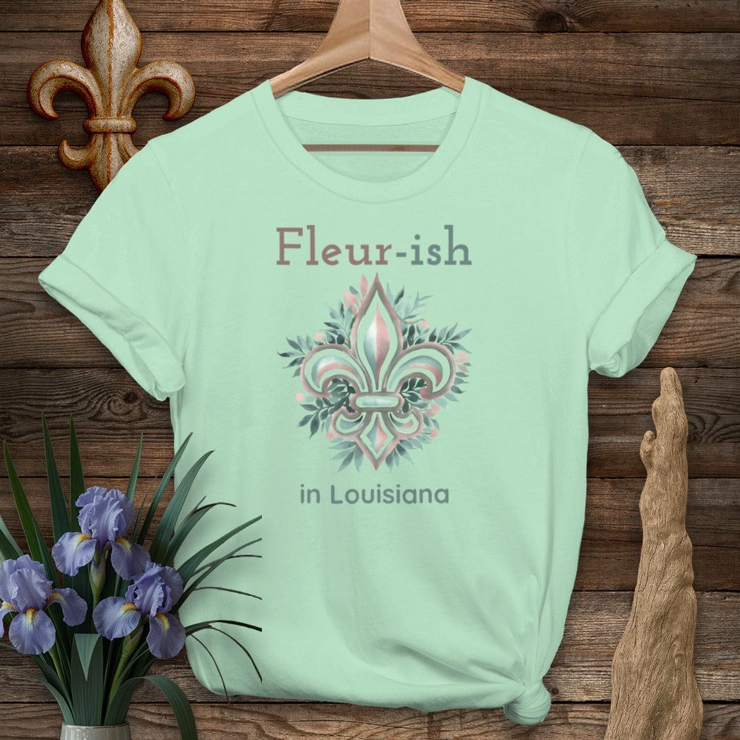 S / Mint Green Louisiana Fleur-ish in Louisiana T-Shirt by Laissez Faire Wear