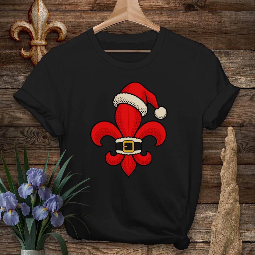 S / Black Louisiana Fleur Santa Dots T-Shirt by Laissez Faire Wear