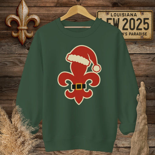 S / Forest Green Louisiana Fleur Santa Sweatshirt by Laissez Faire Wear