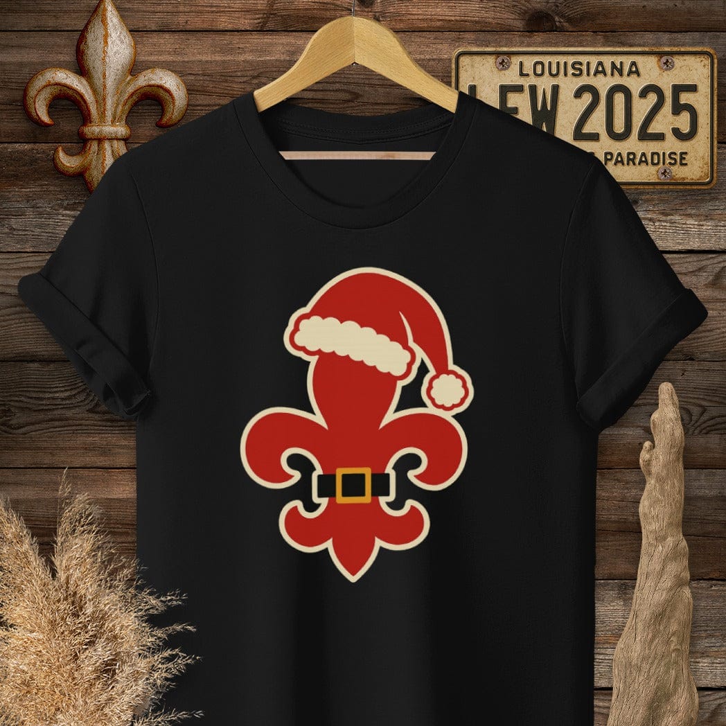 S / Black Louisiana Fleur Santa T-Shirt by Laissez Faire Wear