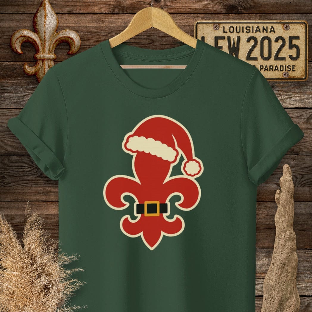 S / Forest Green Louisiana Fleur Santa T-Shirt by Laissez Faire Wear