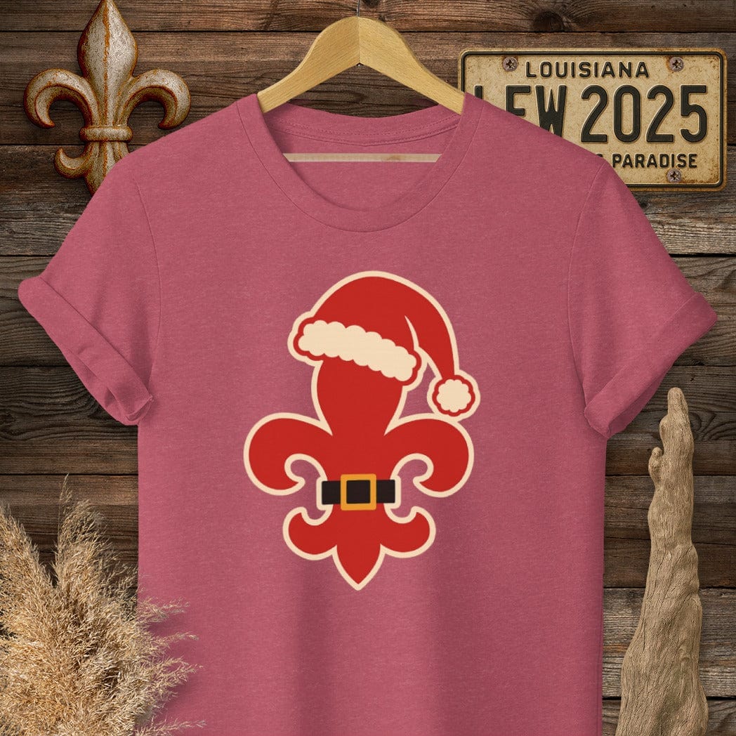 S / Heather Cardinal Louisiana Fleur Santa T-Shirt by Laissez Faire Wear