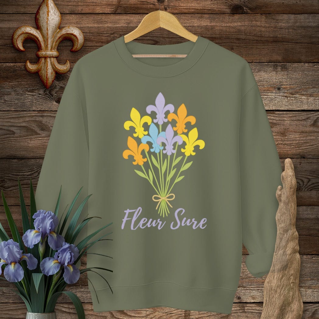 S / Military Green Louisiana Fleur Sure Sweatshirt by Laissez Faire Wear