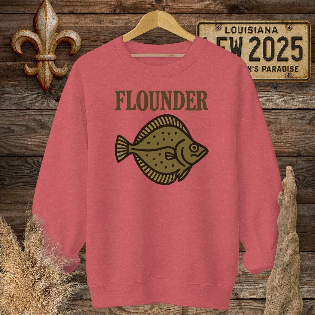 S / Heather Scarlet Red Louisiana Flounder Minimalist Sweatshirt by Laissez Faire Wear