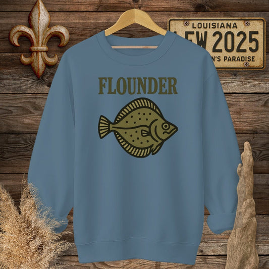 S / Indigo Blue Louisiana Flounder Minimalist Sweatshirt by Laissez Faire Wear
