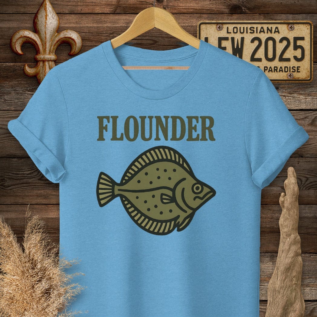 S / Heather Sapphire Louisiana Flounder Minimalist T-Shirt by Laissez Faire Wear