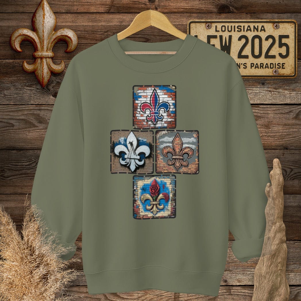S / Military Green Louisiana Four On The Fleur Sweatshirt by Laissez Faire Wear