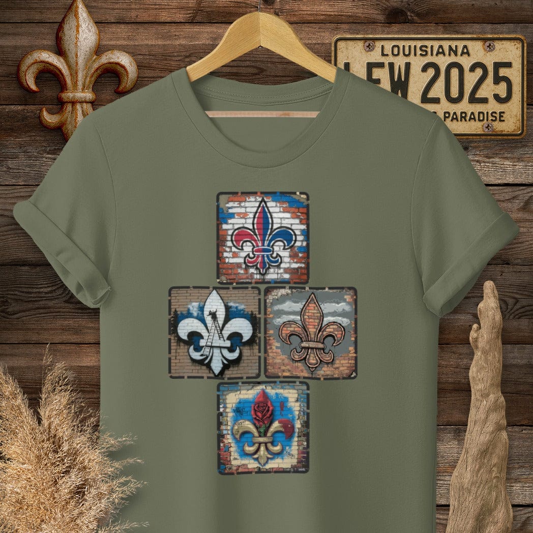 S / Military Green Louisiana Four On The Fleur T-Shirt by Laissez Faire Wear