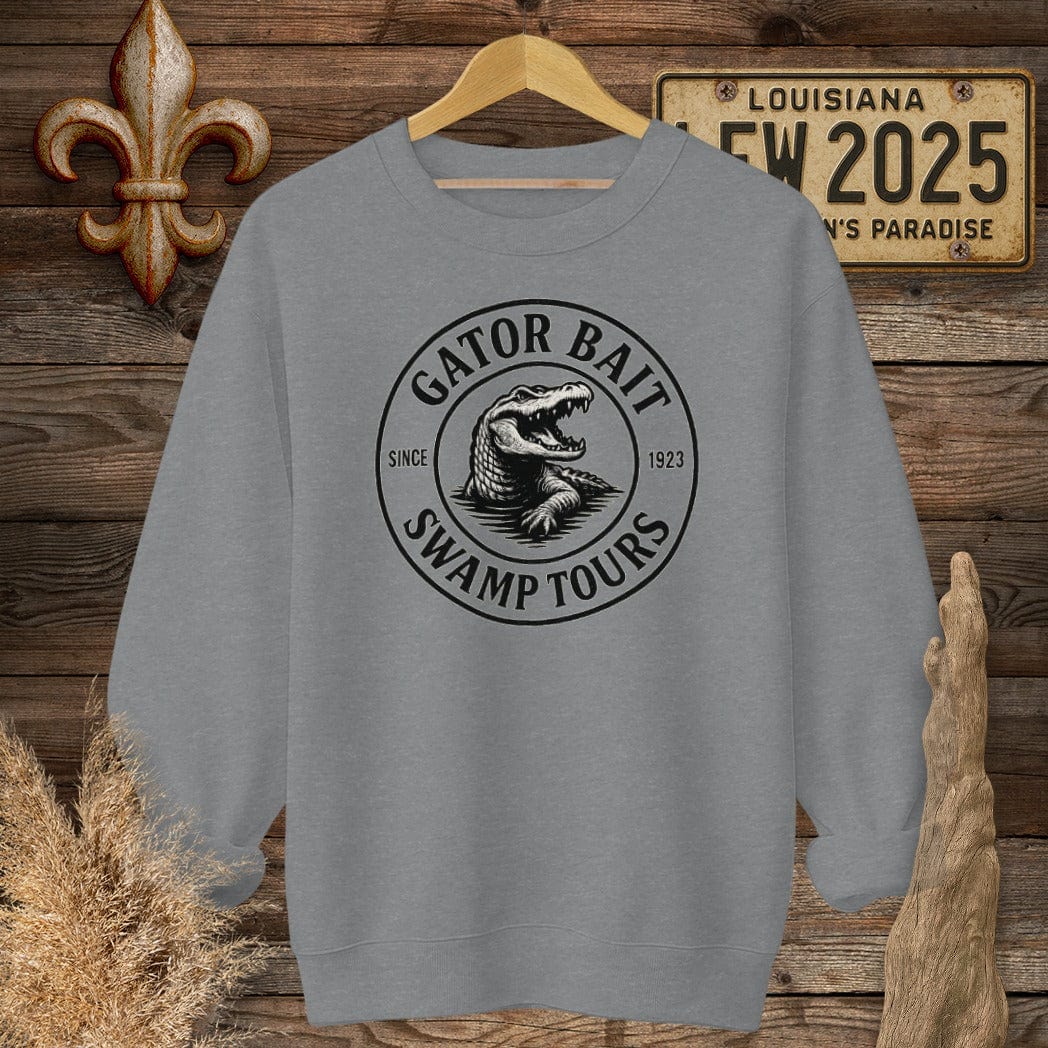 S / Graphite Heather Louisiana Gator Bait Swamp Tours Funny Logo Sweatshirt by Laissez Faire Wear