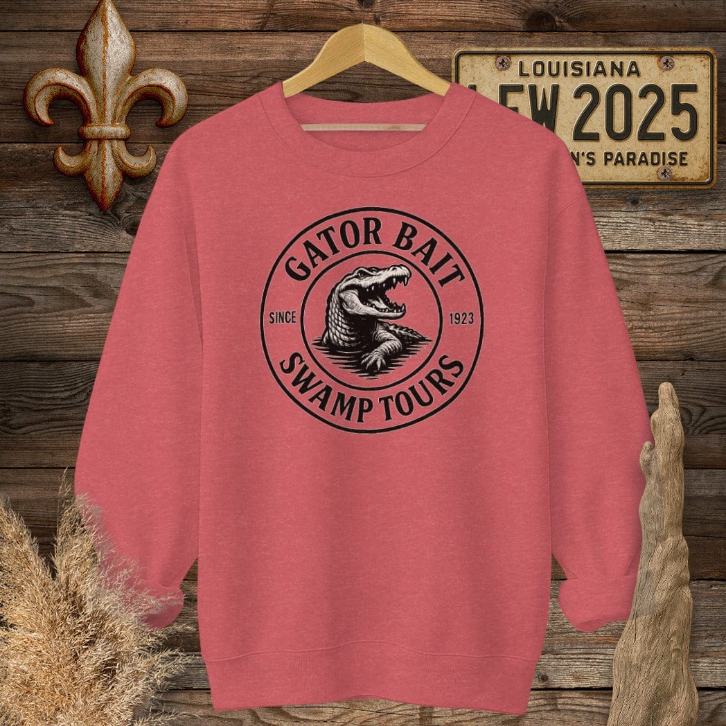 S / Heather Scarlet Red Louisiana Gator Bait Swamp Tours Funny Logo Sweatshirt by Laissez Faire Wear
