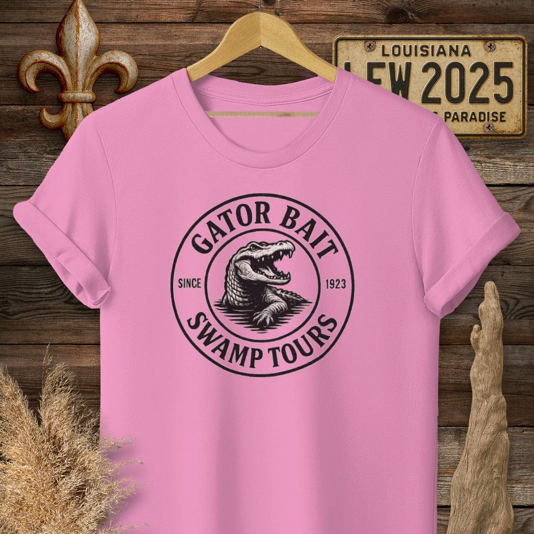 S / Azalea Louisiana Gator Bait Swamp Tours Funny Logo T-Shirt by Laissez Faire Wear