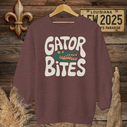 S / Heather Sport Dark Maroon Louisiana Gator Bites Sweatshirt by Laissez Faire Wear