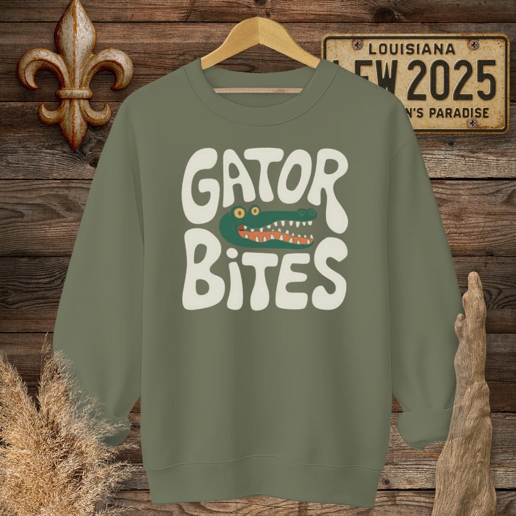S / Military Green Louisiana Gator Bites Sweatshirt by Laissez Faire Wear