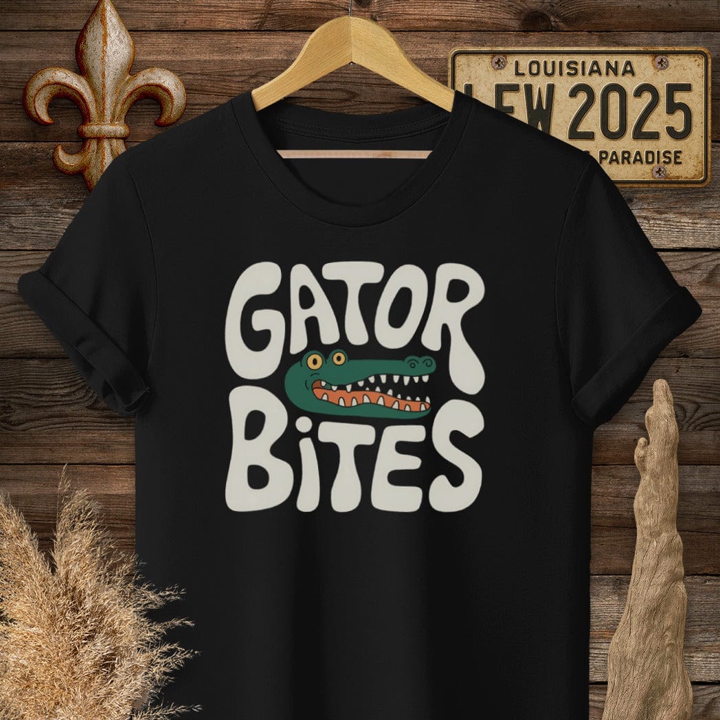 S / Black Louisiana Gator Bites T-Shirt by Laissez Faire Wear