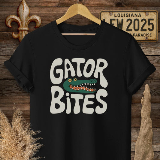 S / Black Louisiana Gator Bites T-Shirt by Laissez Faire Wear