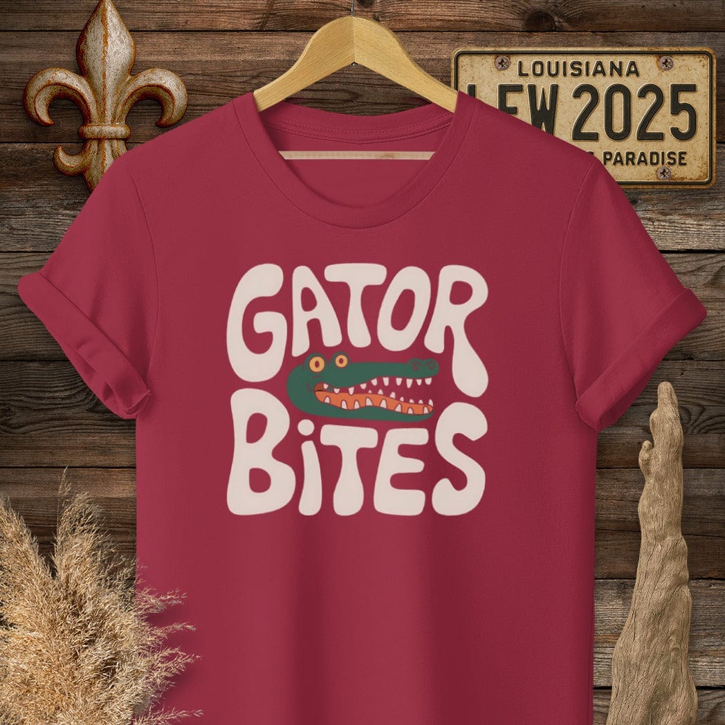 S / Cardinal Red Louisiana Gator Bites T-Shirt by Laissez Faire Wear