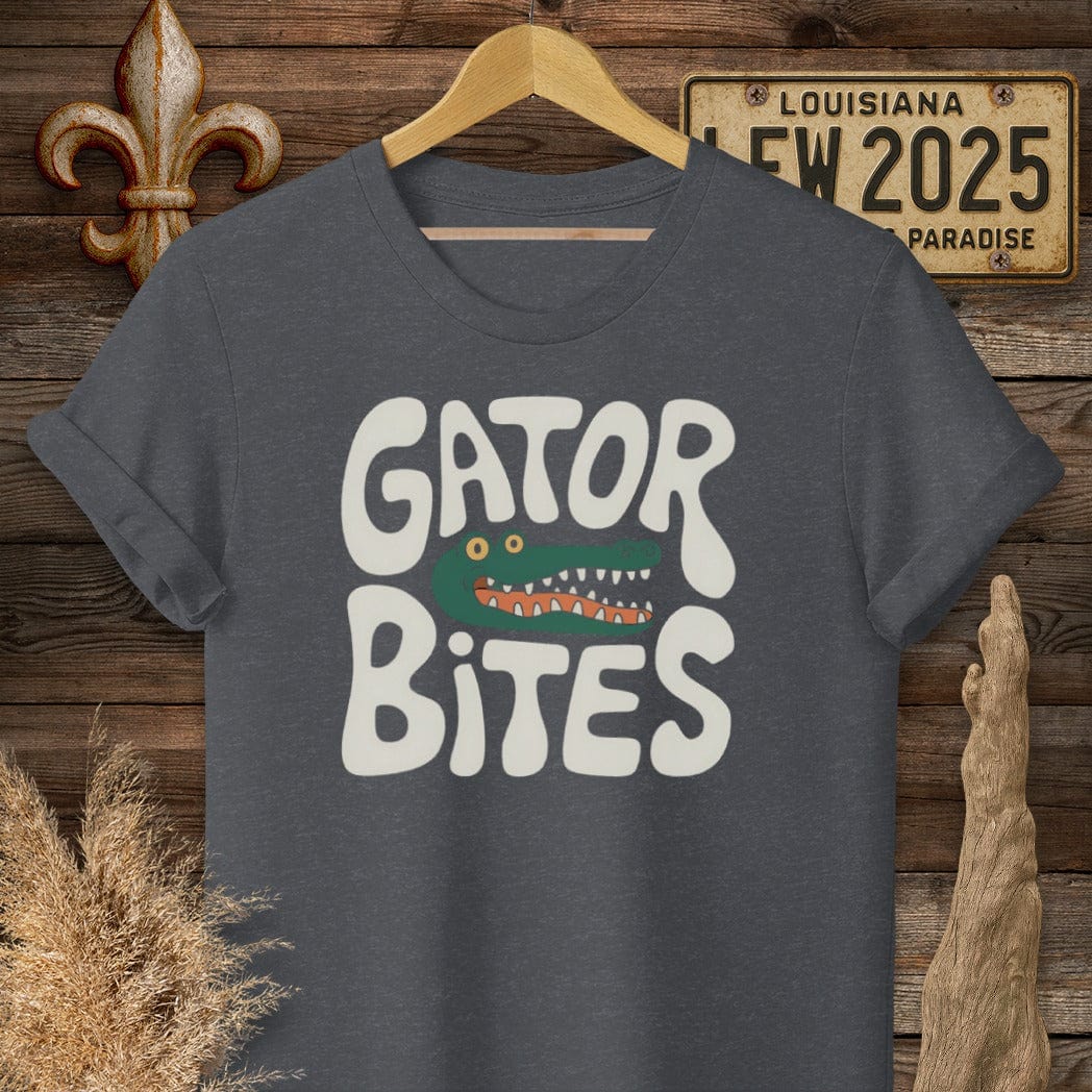 S / Dark Heather Grey Louisiana Gator Bites T-Shirt by Laissez Faire Wear