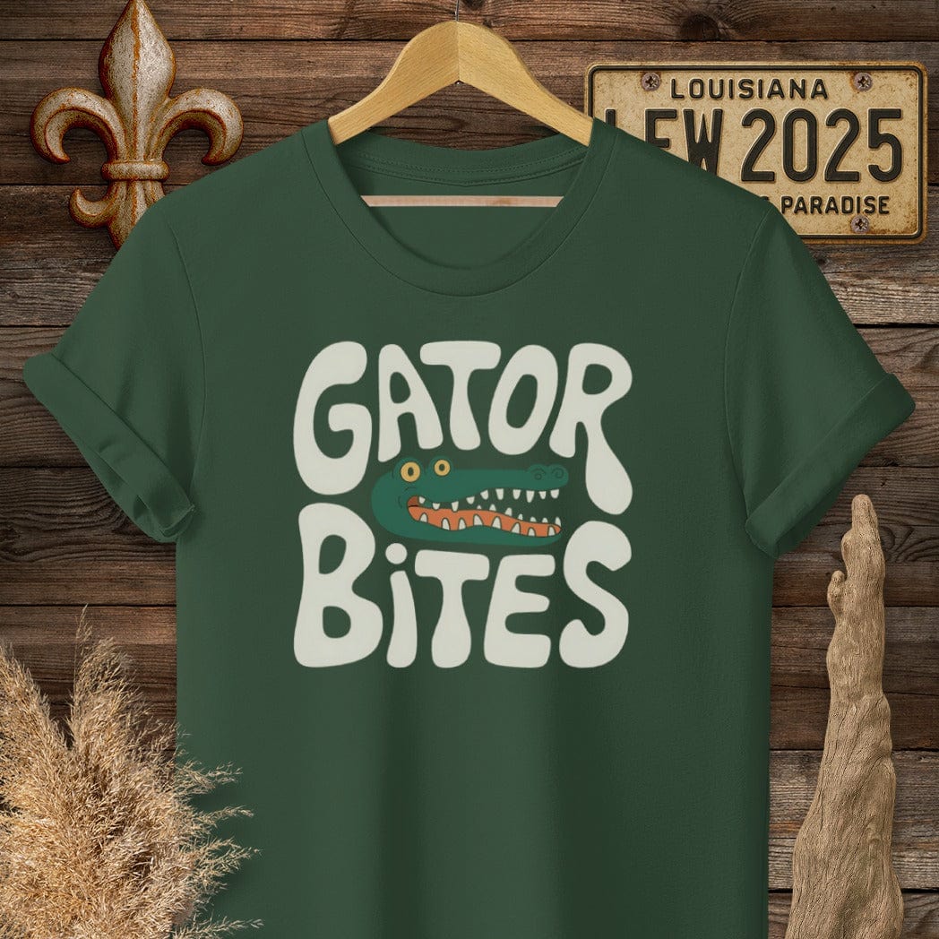S / Forest Green Louisiana Gator Bites T-Shirt by Laissez Faire Wear