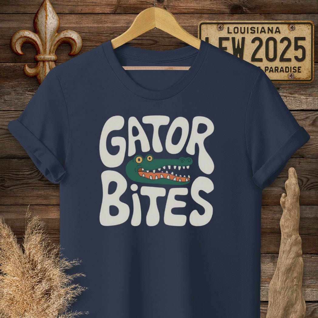 S / Navy Louisiana Gator Bites T-Shirt by Laissez Faire Wear