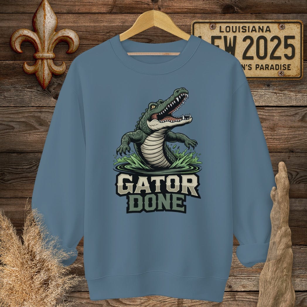 S / Indigo Blue Louisiana Gator Done Sweatshirt by Laissez Faire Wear