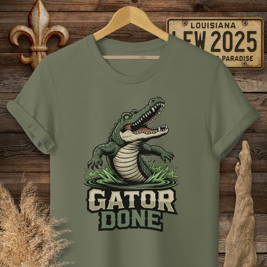 S / Military Green Louisiana Gator Done T-Shirt by Laissez Faire Wear