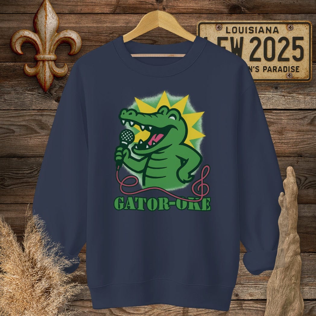 S / Navy Louisiana Gator-oke Funny Sweatshirt by Laissez Faire Wear