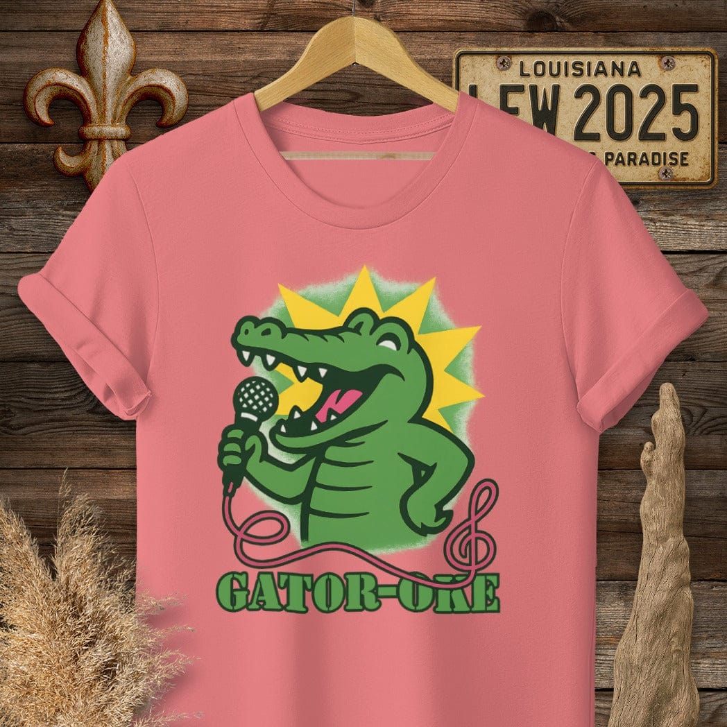 S / Coral Silk Louisiana Gator-oke Funny T-Shirt by Laissez Faire Wear