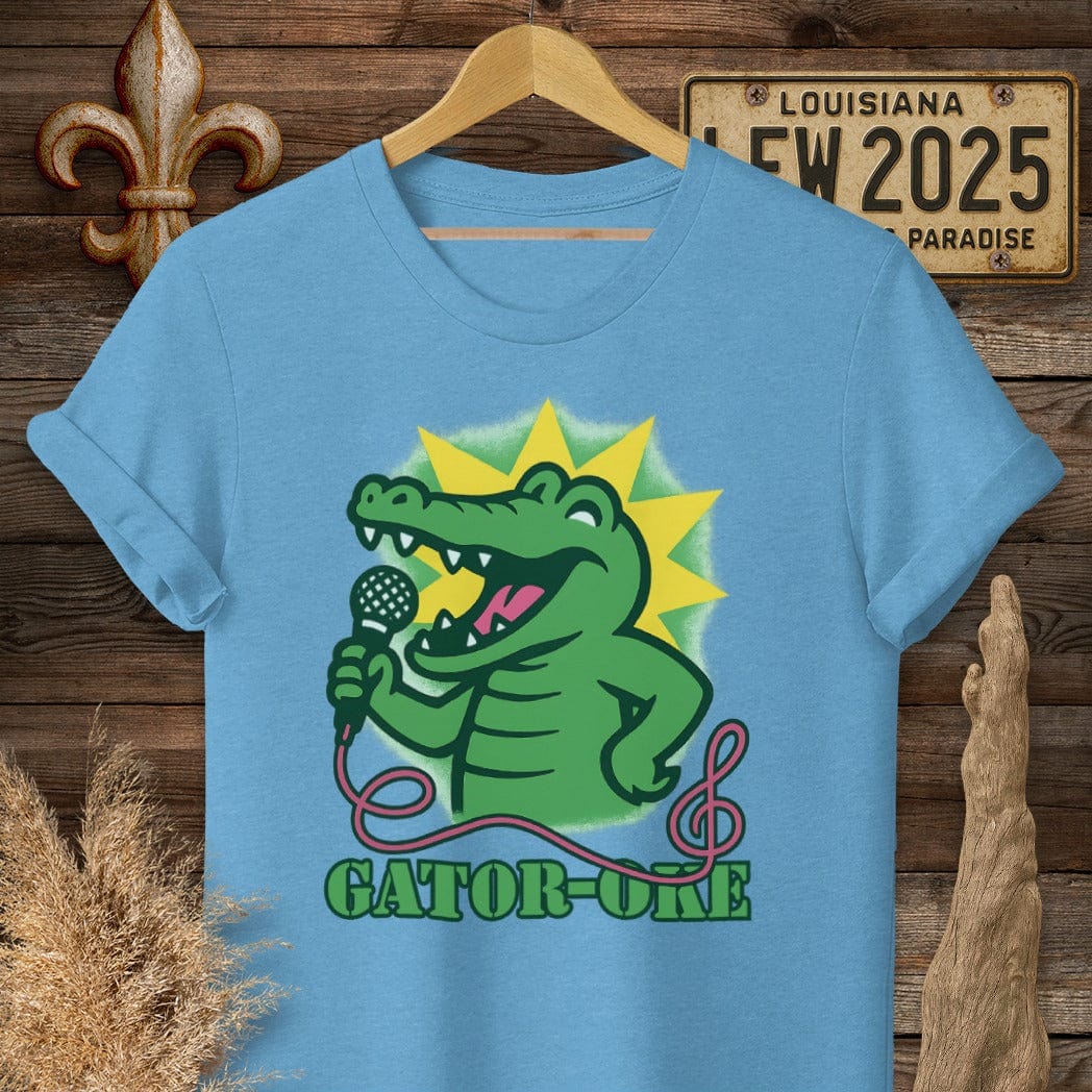 S / Heather Sapphire Louisiana Gator-oke Funny T-Shirt by Laissez Faire Wear
