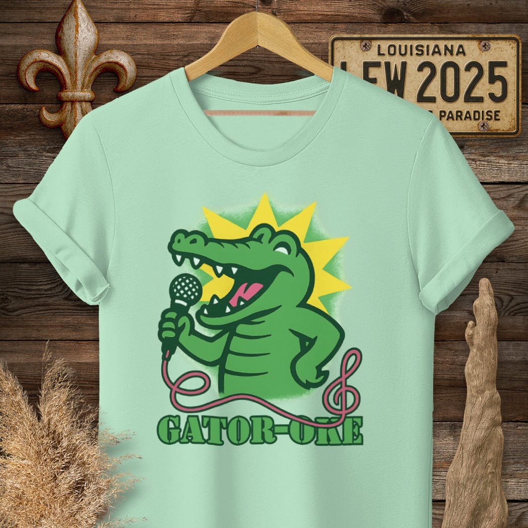 S / Mint Green Louisiana Gator-oke Funny T-Shirt by Laissez Faire Wear
