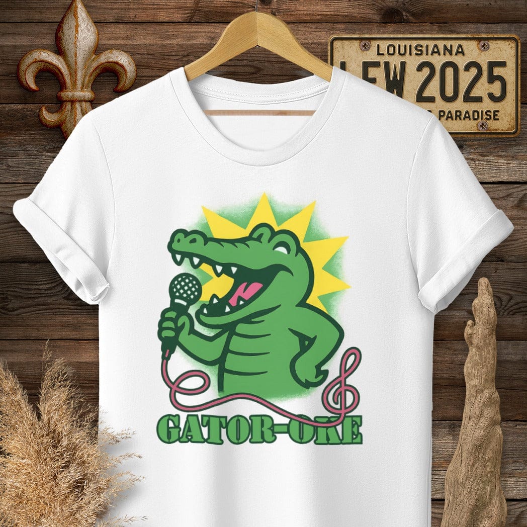 S / White Louisiana Gator-oke Funny T-Shirt by Laissez Faire Wear
