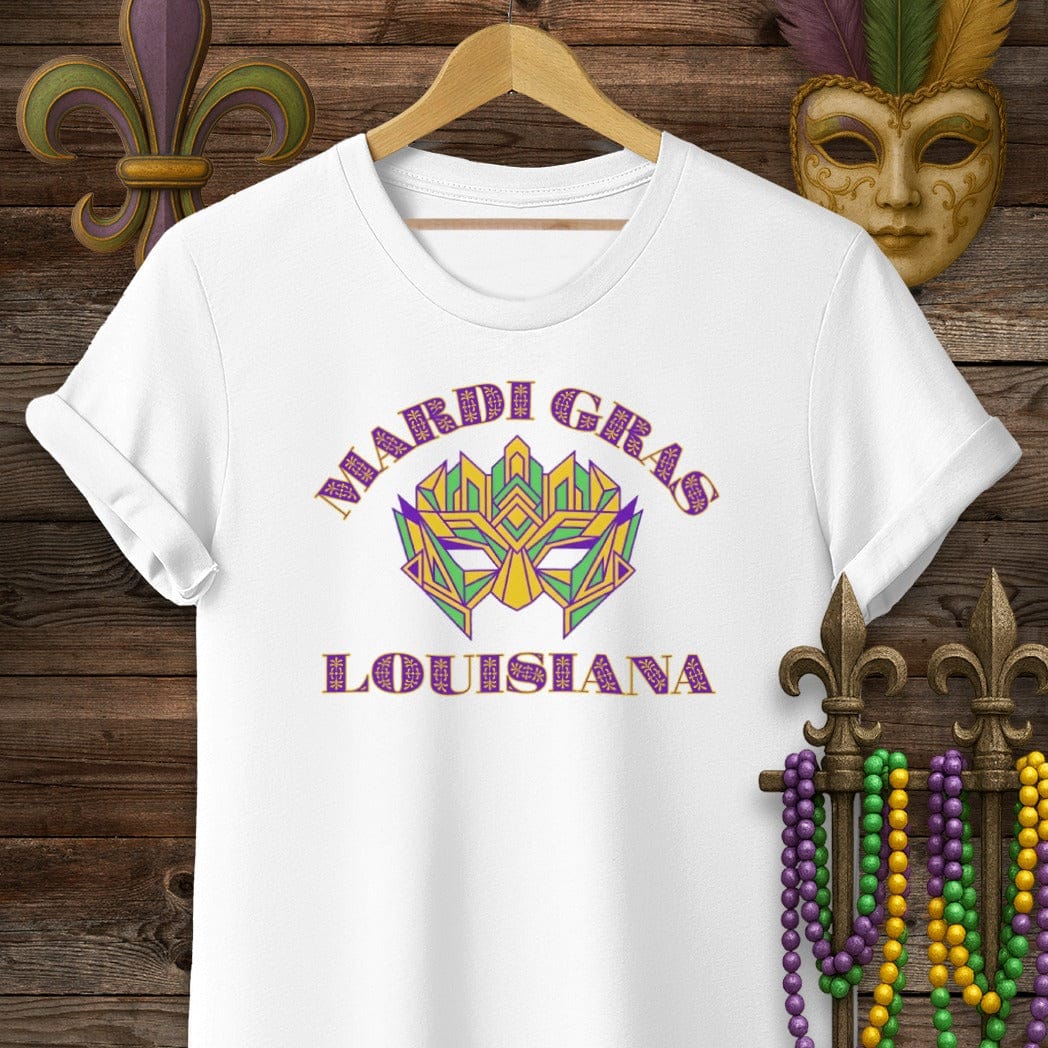 S / White Louisiana Gatsby Mardi Gras T-Shirt by Laissez Faire Wear