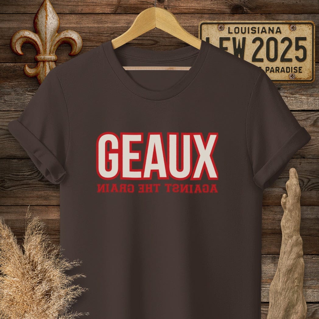 S / Dark Chocolate Louisiana Geaux Against The Grain T-Shirt by Laissez Faire Wear