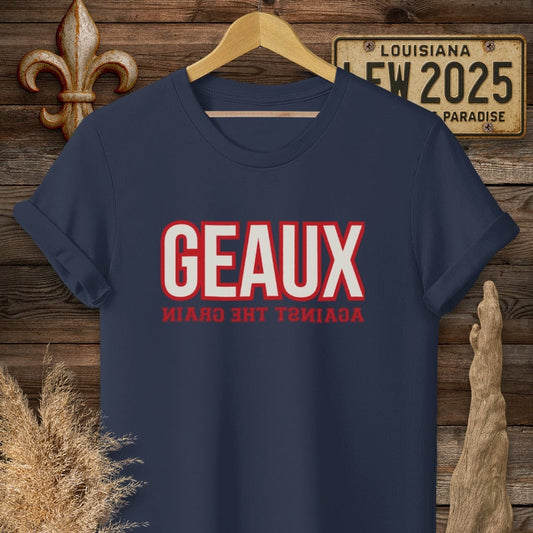S / Navy Louisiana Geaux Against The Grain T-Shirt by Laissez Faire Wear