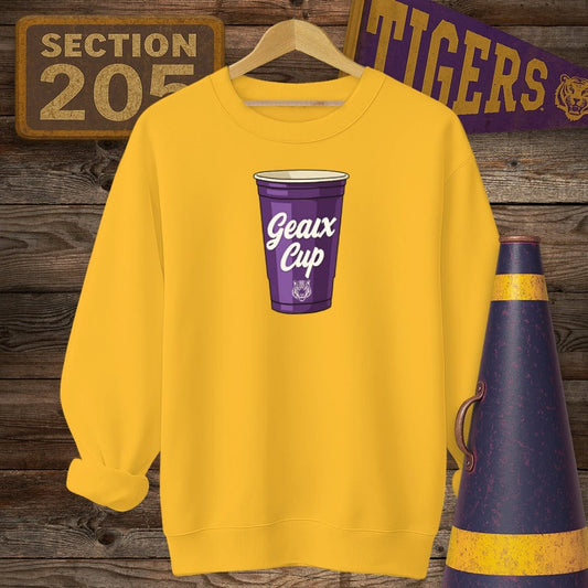 S / Gold Louisiana Geaux Cup Game Day Novelty Sweatshirt by Laissez Faire Wear