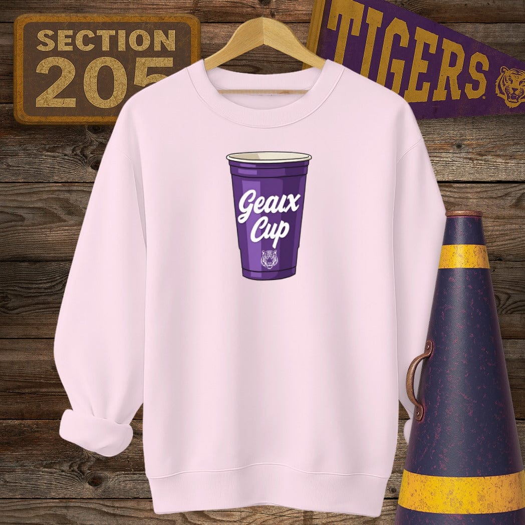 S / Light Pink Louisiana Geaux Cup Game Day Novelty Sweatshirt by Laissez Faire Wear