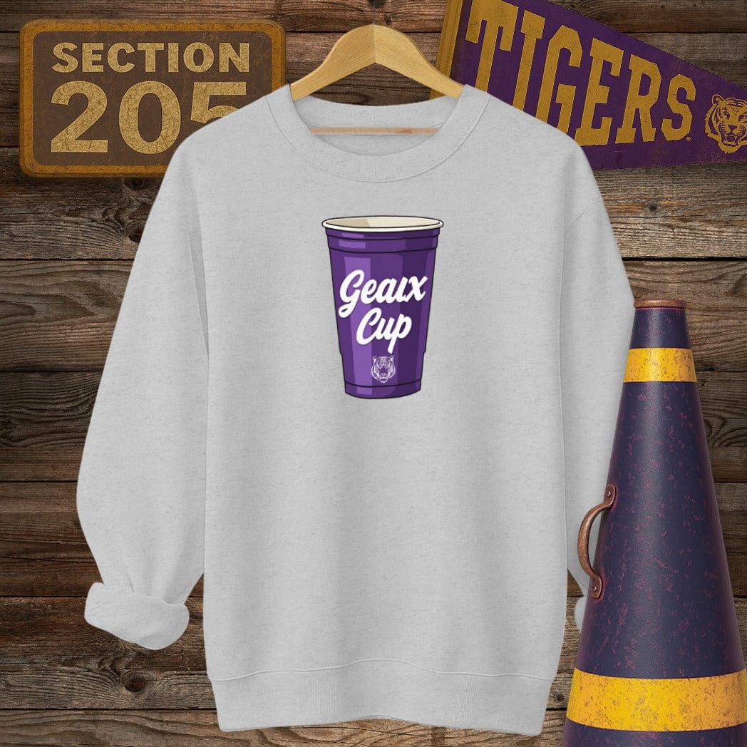 S / Sport Grey Louisiana Geaux Cup Game Day Novelty Sweatshirt by Laissez Faire Wear
