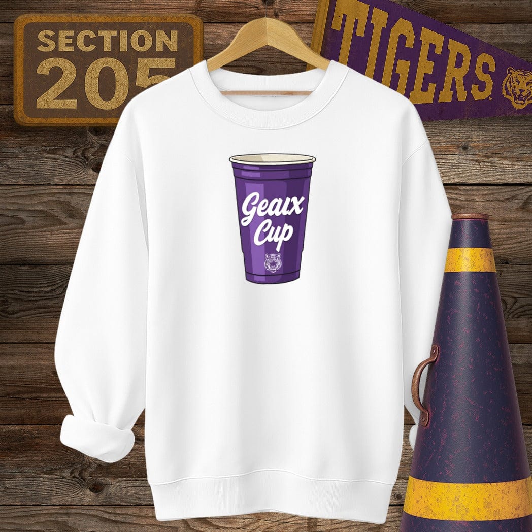 S / White Louisiana Geaux Cup Game Day Novelty Sweatshirt by Laissez Faire Wear