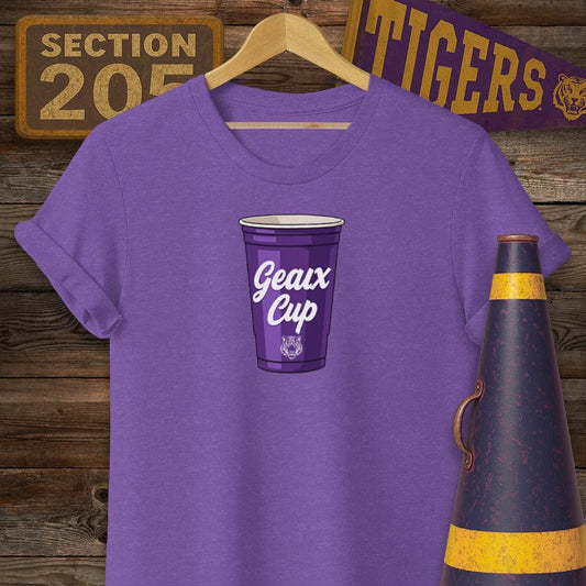 S / Heather Purple Louisiana Geaux Cup Game Day Novelty T-Shirt by Laissez Faire Wear