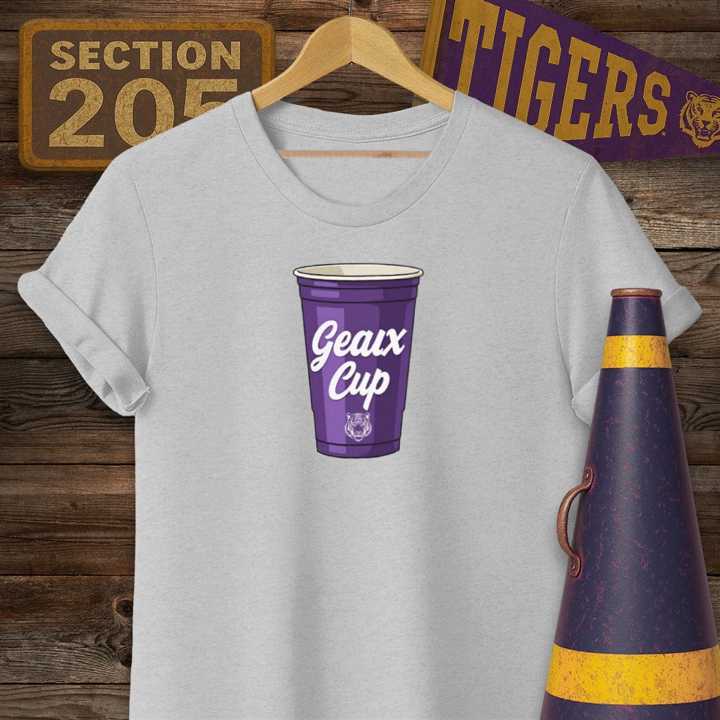 S / Sport Grey Louisiana Geaux Cup Game Day Novelty T-Shirt by Laissez Faire Wear