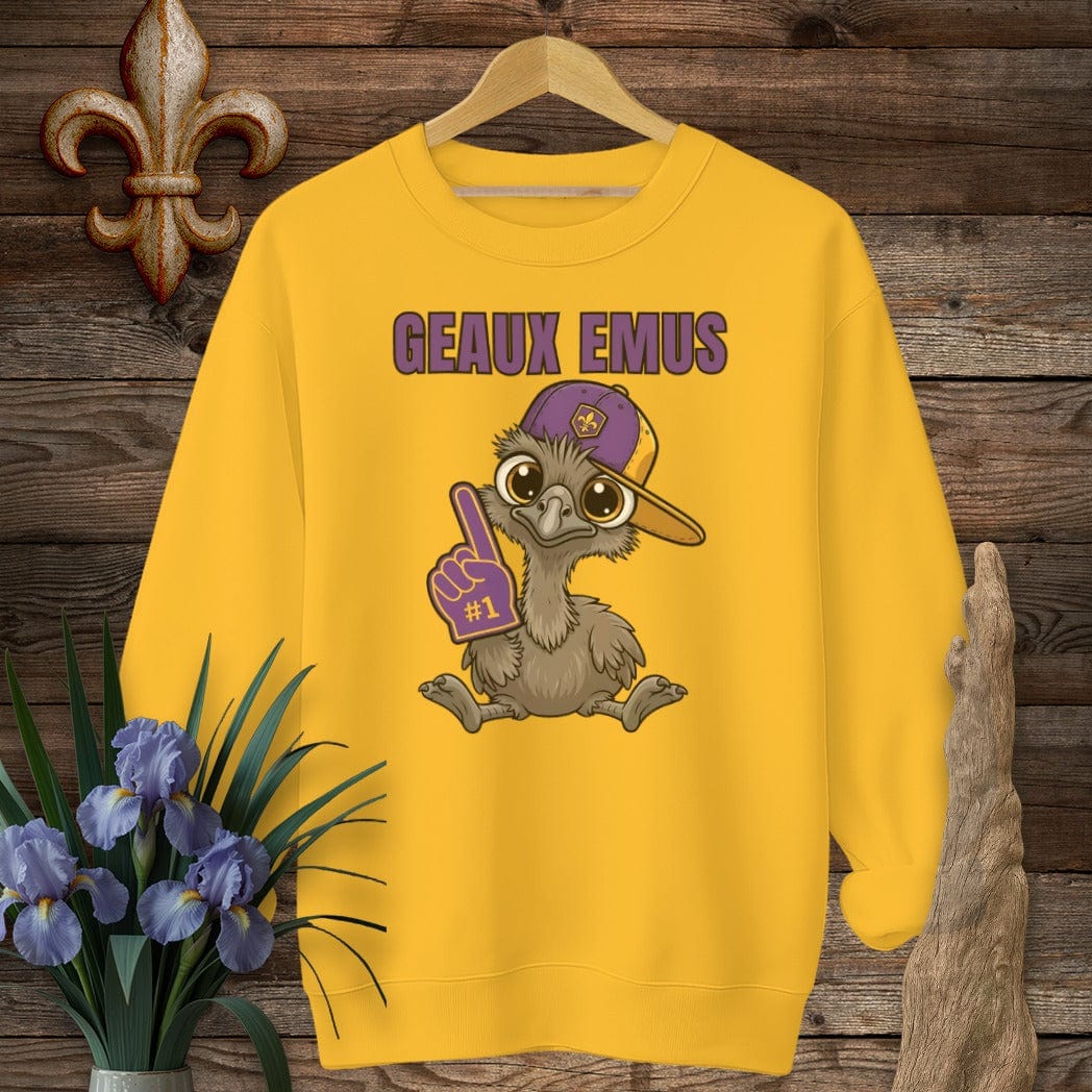 S / Gold Louisiana Geaux Emus Farm Sweatshirt by Laissez Faire Wear
