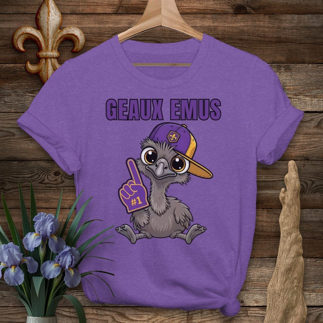 S / Heather Purple Louisiana Geaux Emus Farm T-Shirt by Laissez Faire Wear