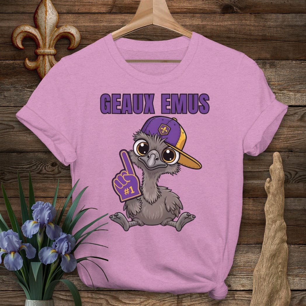 S / Heather Radiant Orchid Louisiana Geaux Emus Farm T-Shirt by Laissez Faire Wear