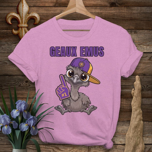 S / Heather Radiant Orchid Louisiana Geaux Emus Farm T-Shirt by Laissez Faire Wear