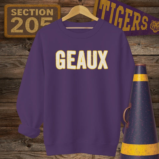 S / Purple Louisiana GEAUX - Game Day Sweatshirt by Laissez Faire Wear