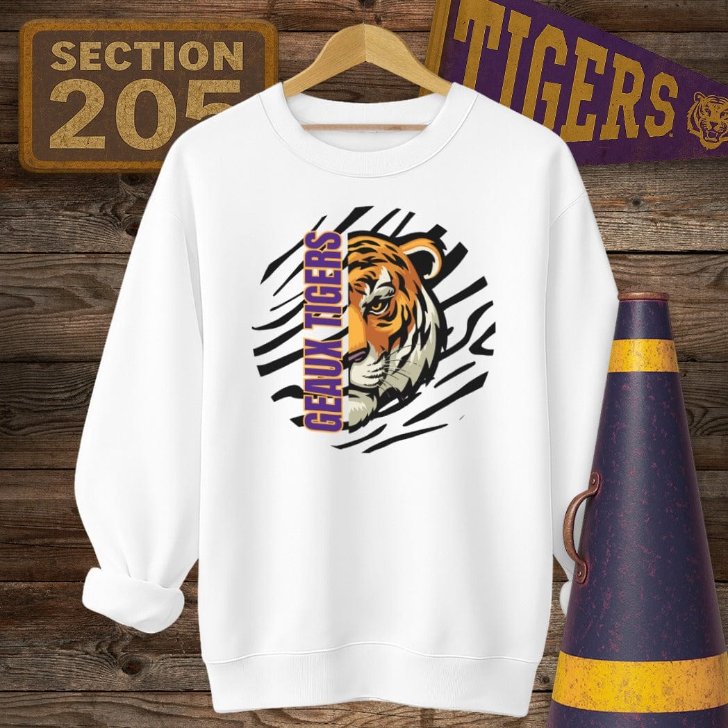 S / White Louisiana Geaux Tigers Game Day Sweatshirt by Laissez Faire Wear