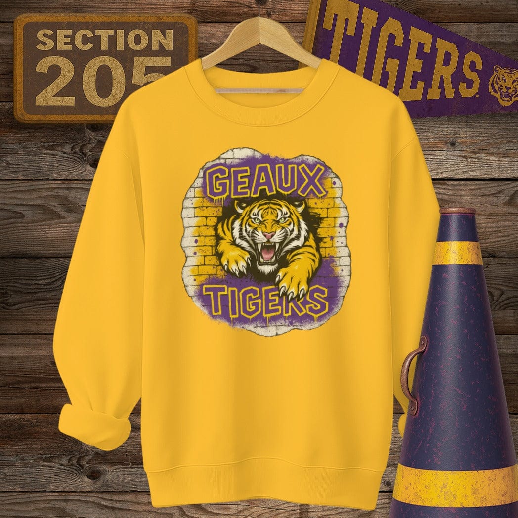 S / Gold Louisiana Geaux Tigers Graffiti Style Game Day Sweatshirt by Laissez Faire Wear