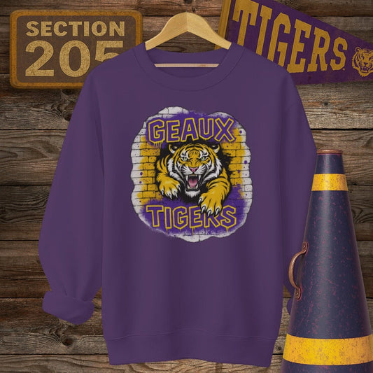 S / Purple Louisiana Geaux Tigers Graffiti Style Game Day Sweatshirt by Laissez Faire Wear